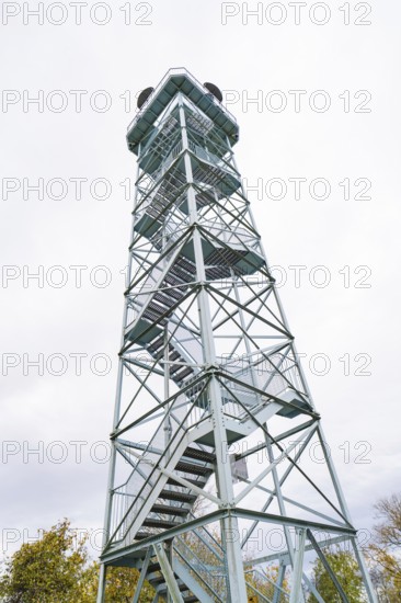 Tall metal tower with stairs framed by cloudy sky, DÃ¼rrenmettstetten observation tower, Sulz am