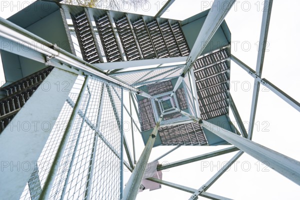 Looking up from the base of the tower to various levels of stairs, DÃ¼rrenmettstetten observation