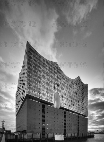Glass faÃ§ade of the Elbe Philharmonic Hall, Elphie, Free and Hanseatic City of Hamburg, black and