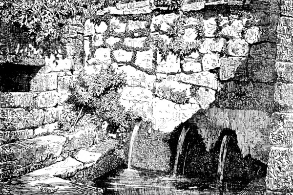 Historic Inca bath near Lake Titicaca, water source, flows, water basin, steps, rocks, walls,