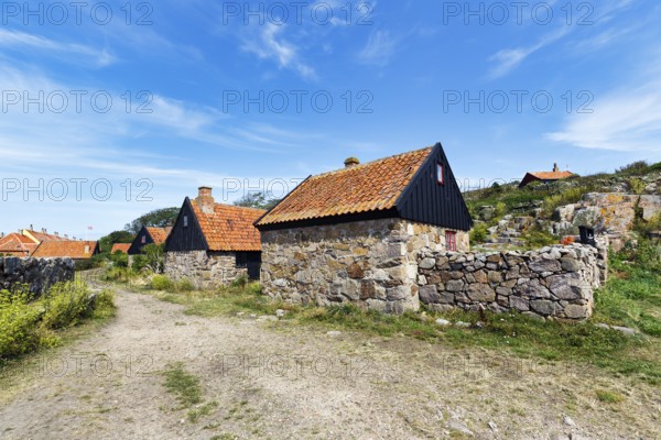 Traditional stone houses, settlement, monument protection, fortress complex, ChristiansÃ¸,