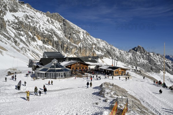 View of the Sonnalpin mountain restaurant on Zugspitzplatt, Grainau municipality,