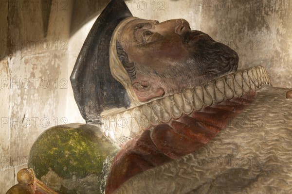 Detail of memorial tomb effigy Sir John Dodderidge, died 1628 Exeter cathedral church, Exeter,