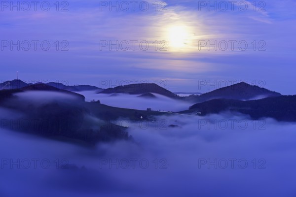 View from the Gisliflue of the Jurassic foothills covered in fog from the left, Wasserfluh,