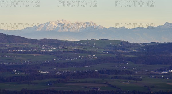 View from Horben to the Mittelland, in the back the Alpstein with the SÃ¤ntis, Beinwil Freiamt,