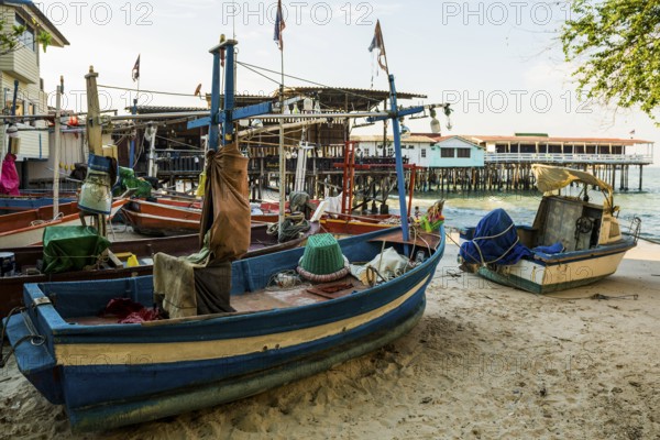 Colorful fishing boats on the beach, Hua Hin, Prachuap Khiri Khan, Central Thailand, Thailand