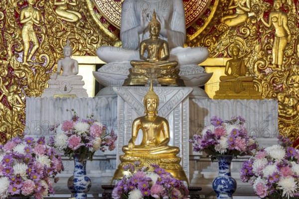 Various Buddha statues, Bhumispara mudra, Buddha Gautama at the moment of enlightenment, as well as