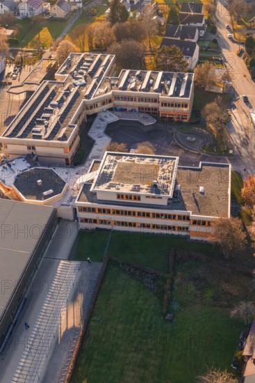 Aerial view of a large building complex with clear architectural lines, Althengstett, Calw