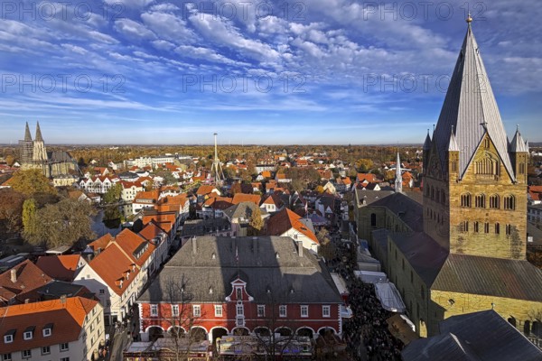 View from above from the Look mobile Skylift 360 degree panorama of St. Patrokli Cathedral and the