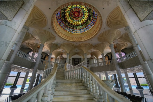 Jame' Asr Hassanil Bolkiah Mosque, Entrance stairs with colorful iron-wrought cupola, Bandar Seri