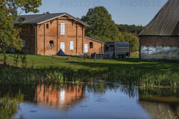 Manor with pond and pigsty from 1921, prefabricated sheep, Othenstorf, Mecklenburg-Western