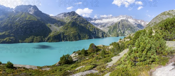 Turquoise blue mountain lake GÃ¶scheneralpsee, picturesque mountain landscape with dammastock and