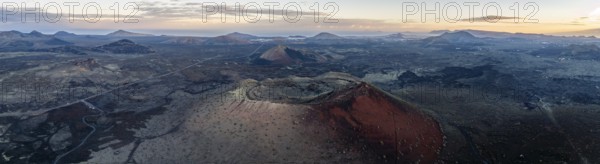 Caldera Colorada volcano, picturesque volcanic landscape with volcanic craters at sunrise, Los