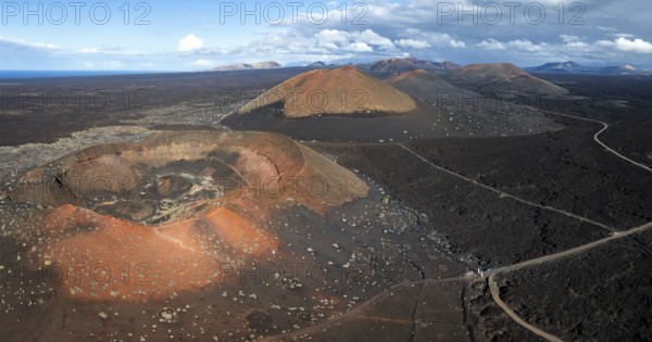 MontaÃ±a Quemada and MontaÃ±a Pedro Perico volcanoes, volcanic landscape with craters and lava