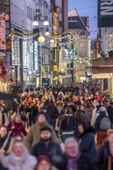 The Westenhellweg in Dortmund, pedestrian zone, city center, busy shopping street in mid-November,