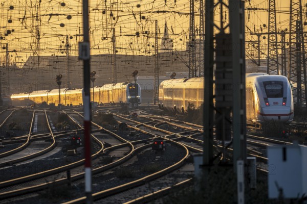 Local transport trains on the tracks, west of Dortmund Central Station, ICE, RRX Zug, North