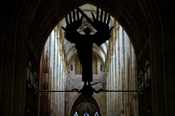 Interior view, Archangel Michael by Ulfert Jansen in the Arch of Our Lady of Ulm, Ulm MÃ¼nster,
