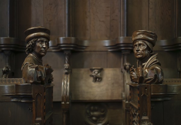 Interior view, picture carving in the choir stalls, Our Lady of Ulm, Ulm, Baden-WÃ¼rttemberg,