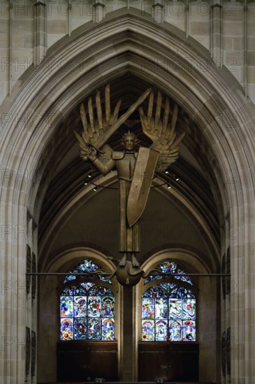 Interior view, Archangel Michael by Ulfert Jansen in the Arch of Our Lady of Ulm, Ulm MÃ¼nster,