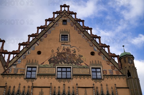 Painted faÃ§ade, fresco cycle, town hall, old town, Ulm, Baden-WÃ¼rttemberg, Germany