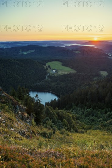 View from Feldberg to Feldsee looking east, sunrise, Black Forest, Southern Black Forest,