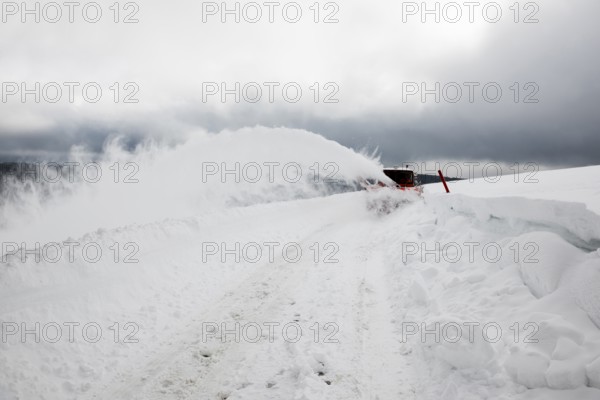 Snowplow and snowy road, Hofsgrund, Schauinsland, Black Forest, Southern Black Forest,