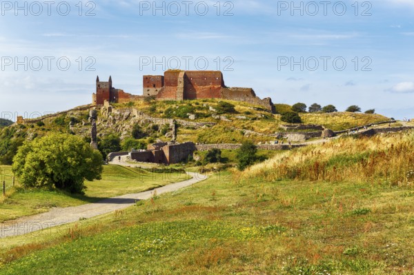 Hammershus fortress ruins, medieval castle ruins on a cliff, tourist attraction, Allinge-Sandvig,