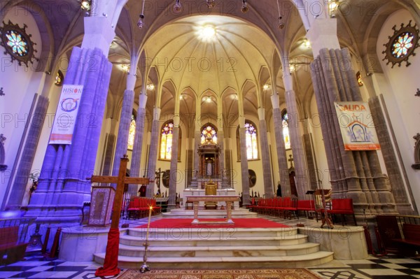 Nuestra Senora de los Remedios Cathedral, magnificent church interior with illuminated altar,