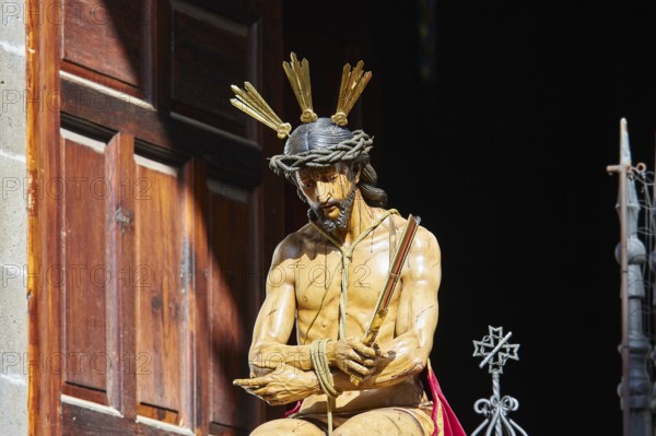 Good Friday procession, wooden statue of Jesus with crown of thorns commemorating the crucifixion,