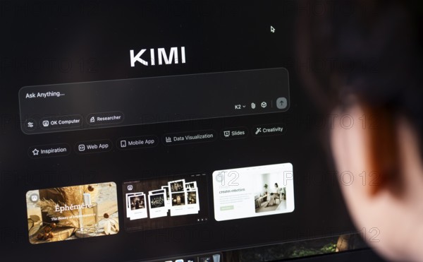 In this photo illustration, a person uses the Kimi AI chatbot on a computer, in New Delhi, India on