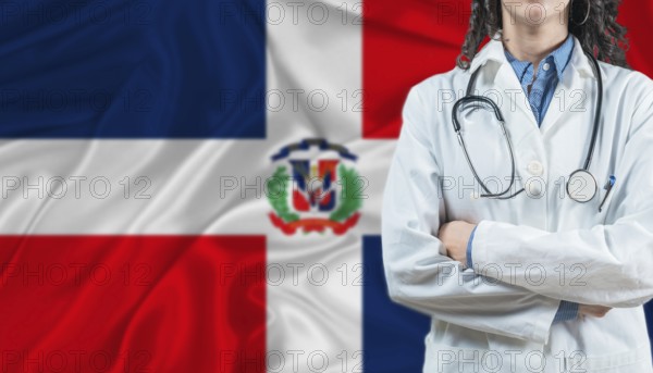 Medical professional on Dominican Republic flag. Healthcare and wellness in Dominican Republic,