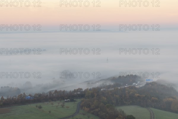 Aichelberg Alb climb of the A8 in thick fog on an autumn morning. Lkr. GÃ¶ppingen,