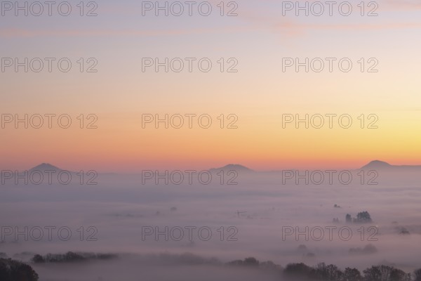 Three Kaiserberge in golden morning light, Hohenstaufen, Aichelberg, Spectacular dawn over the