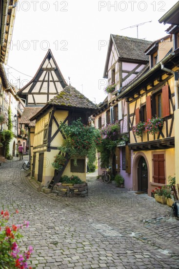 Picturesque village with half-timbered houses, Eguisheim, Haut-Rhin, Alsace, France