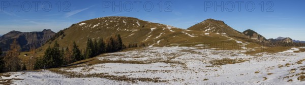 Snowfield on the Trattberg Alm with Hoher First, Osterhorn Group, Salzkammergut, Province of