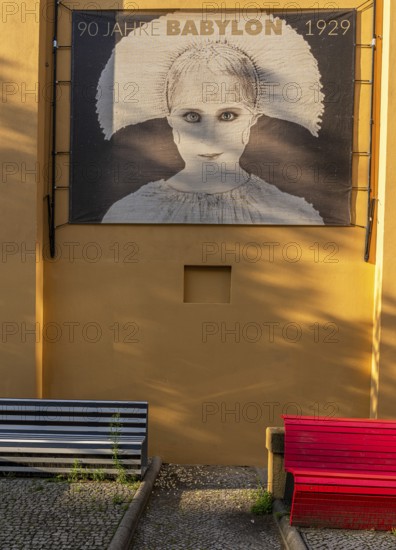 Film posters at the cult cinema Babylon on Rosa Luxemburg Platz, arthouse cinema opened in 1929,