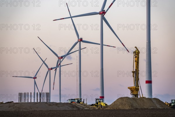 Construction site of the new Bedburg 3 wind farm, on recultivated open-cast mining site, 9 wind