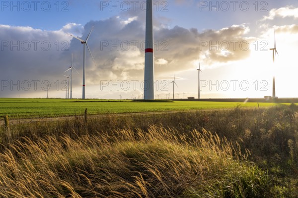 Bedburg A 44n onshore wind farm, on the A44 motorway near Bedburg, in front of the Jackerath
