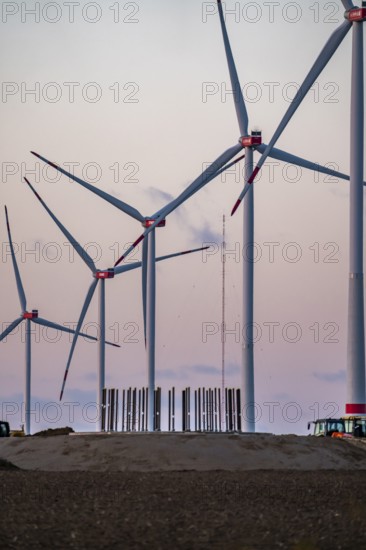 Construction site of the new Bedburg 3 wind farm, on recultivated open-cast mining site, 9 wind