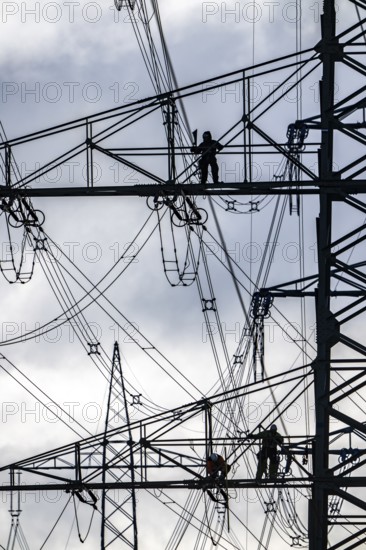Work on a 380 kV high-voltage overhead line, new construction, along the A57 motorway, near