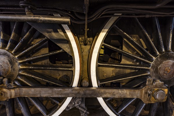 Wheelwork of the legendary French locomotive La France, operating number 231.K 22, railway museum,