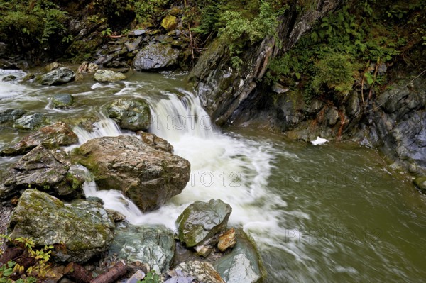 Small waterfall, Diosaz mountain river in the gorge, Gorges de la Diosaz, Les Houches,