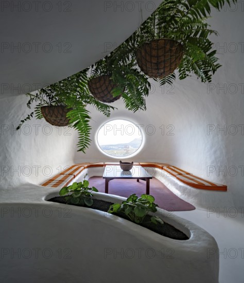 Sitting area, interior at the Mirador del RÃ­o viewpoint, designed by artist César Manrique,