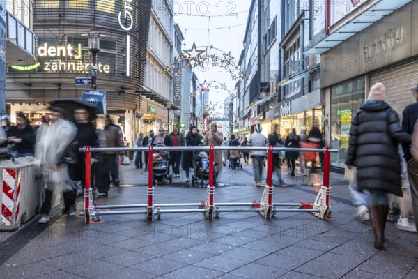 Pedestrian zone in Essen, secured by a mobile anti-terrorist lock, modular, movable barrier against