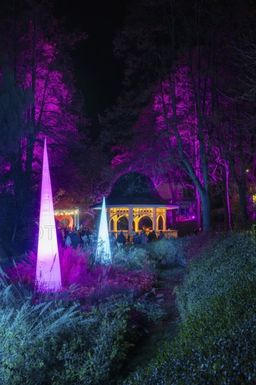 Light art, light installation, illuminated sculptures in the city garden of the city of Radolfzell