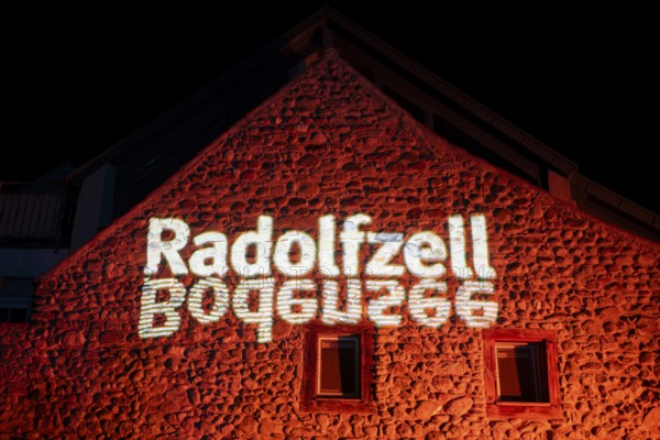 Projected lettering Radolfzell and Lake Constance, official logo of the city of Radolfzell on Lake