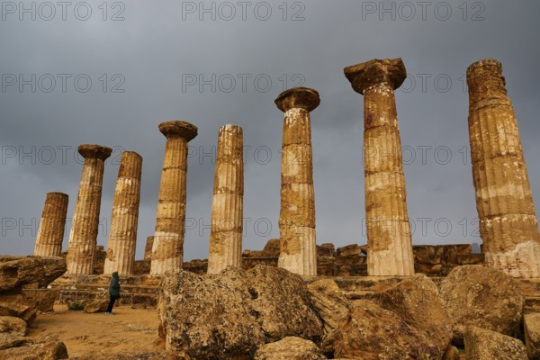 Temple of Heracles, Ancient Pillars of an Ancient Ruin under a Cloudy Sky, Valley of the Temples,