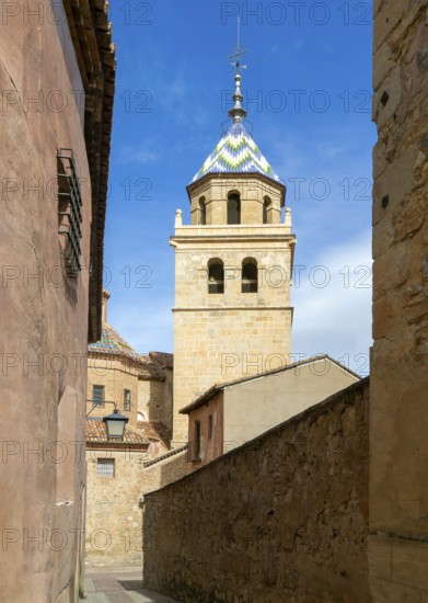 Cathedral church of San Salvador, historic buildings in medieval village of AlbarracÃ­n, Teruel