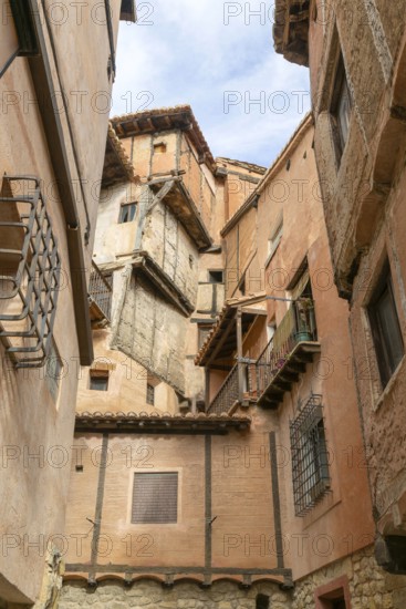 RincÃ³n del Abanico, historic buildings in medieval village of AlbarracÃ­n, Teruel province,