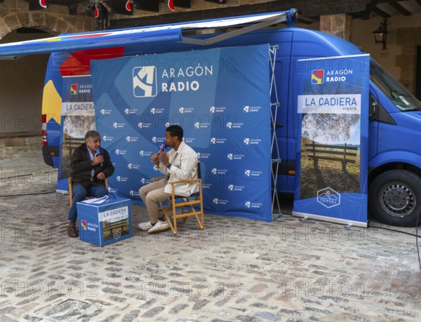 Aragon Radio outside broadcast interview for La Cadiera cultural programme, village of AlbarracÃ­n,